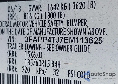 2014 Ford Fiesta S z USA, uszkodzony, nr VIN 3FADP4TJ7EM113625